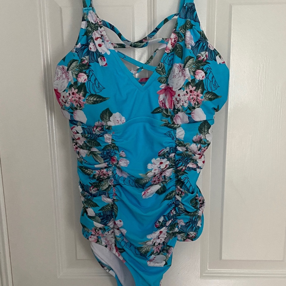 Cupshe Floral Blue and Pink One Piece Swimsuit
